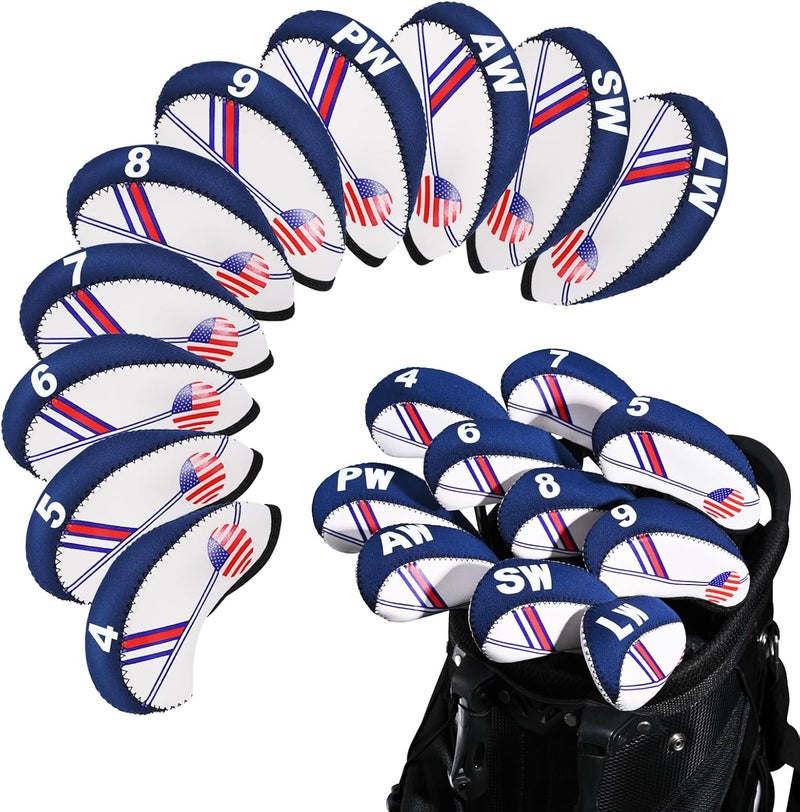 Frimon Golf Club Iron Head Covers Set, 10PCS Neoprene USA Flag Design Protective Covers for Irons - Image 1